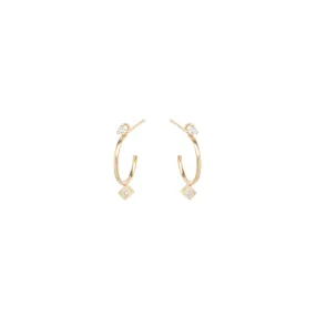 14k prong & princess diamond thin huggie hoops