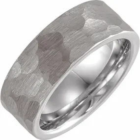 ARAM Men's Tungsten Wedding Ring  18K White Gold PVD 8mm With Hammer Finish Comfort Fit  By Mike Nekta NYC