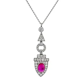 Art Deco Ruby & Diamond Pendant Necklace