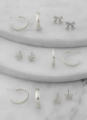 Assorted Rhinestone Stud and Hoop Earring Set of 6