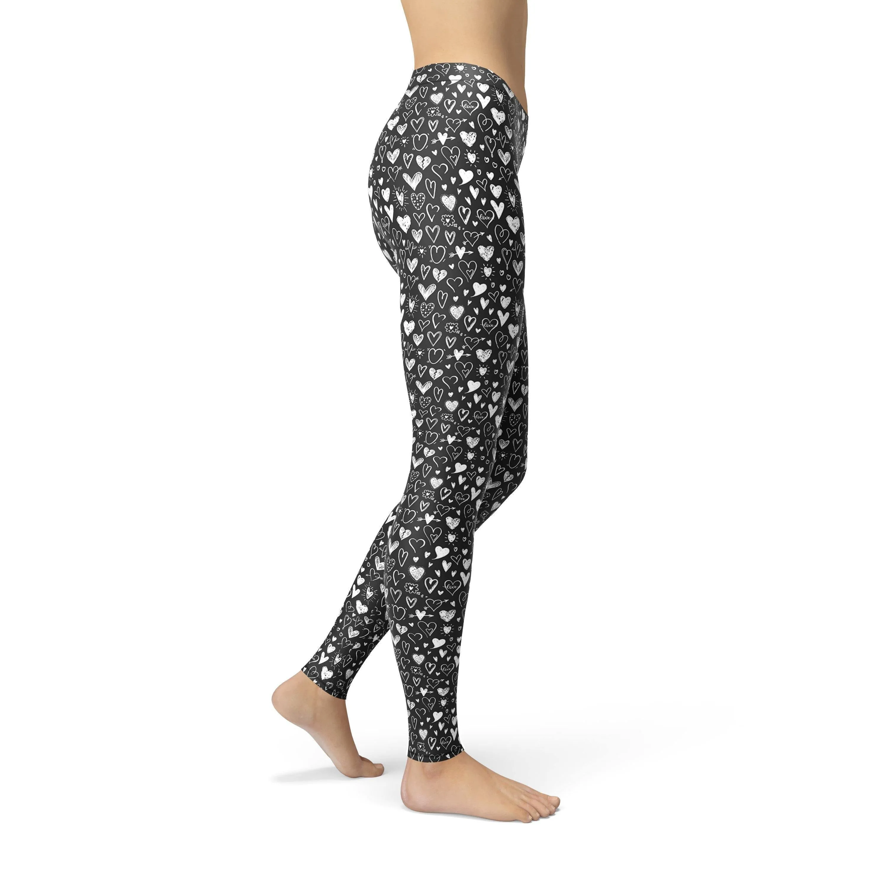 Avery Black White Hearts Leggings