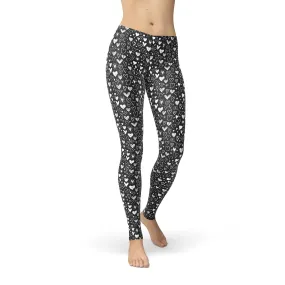 Avery Black White Hearts Leggings