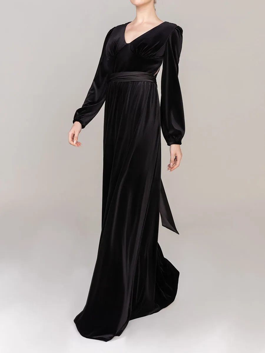 Black Sheath-Column Floor Length Velvet Dress