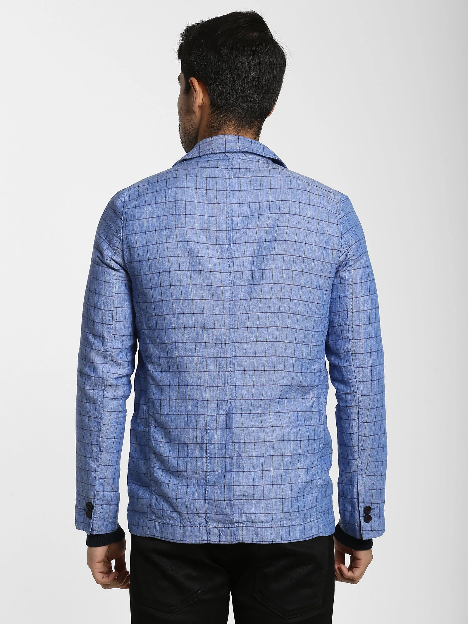 Blue Checked Linen Blazer