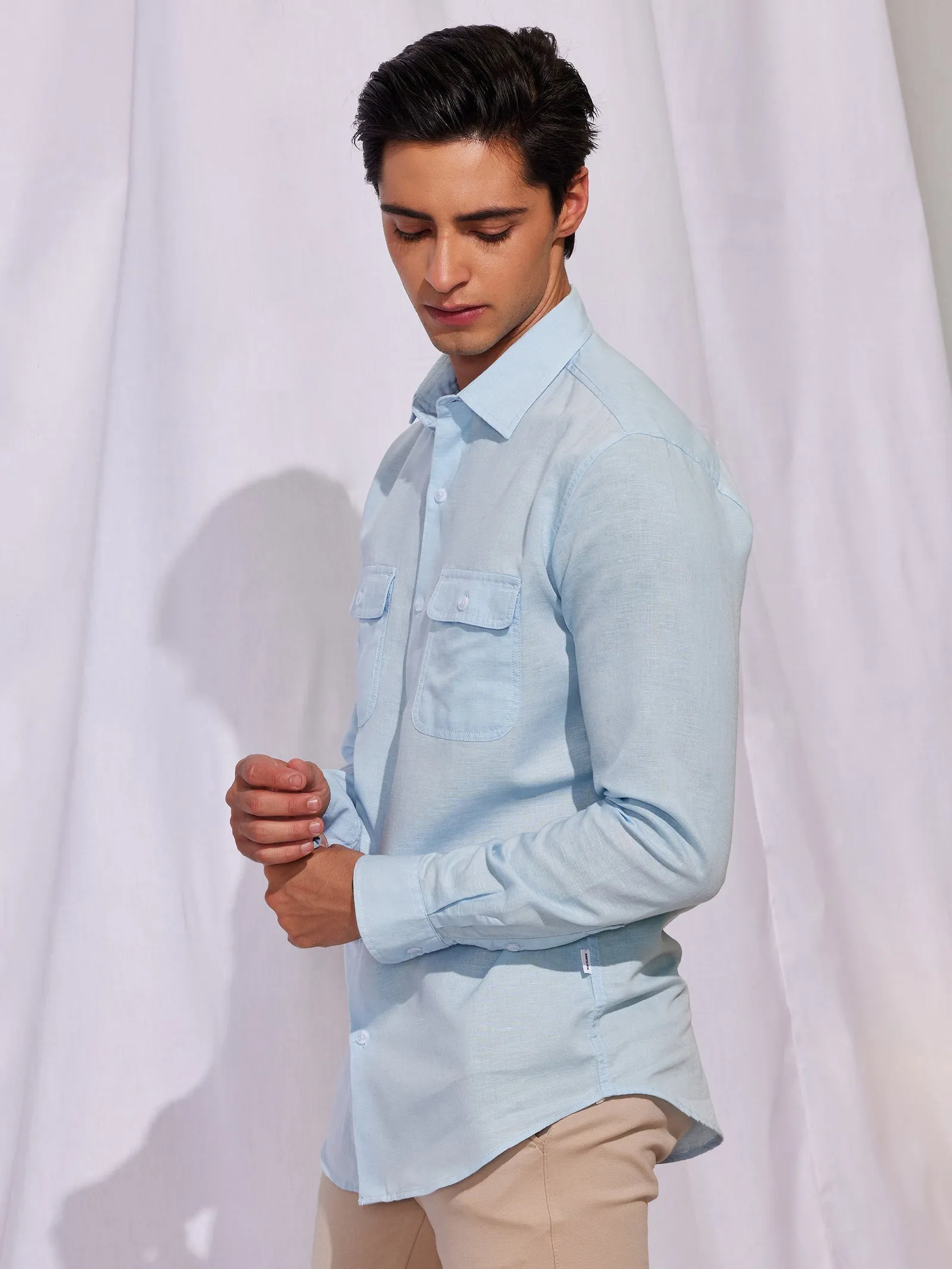 Blue Linen Cargo Shirt