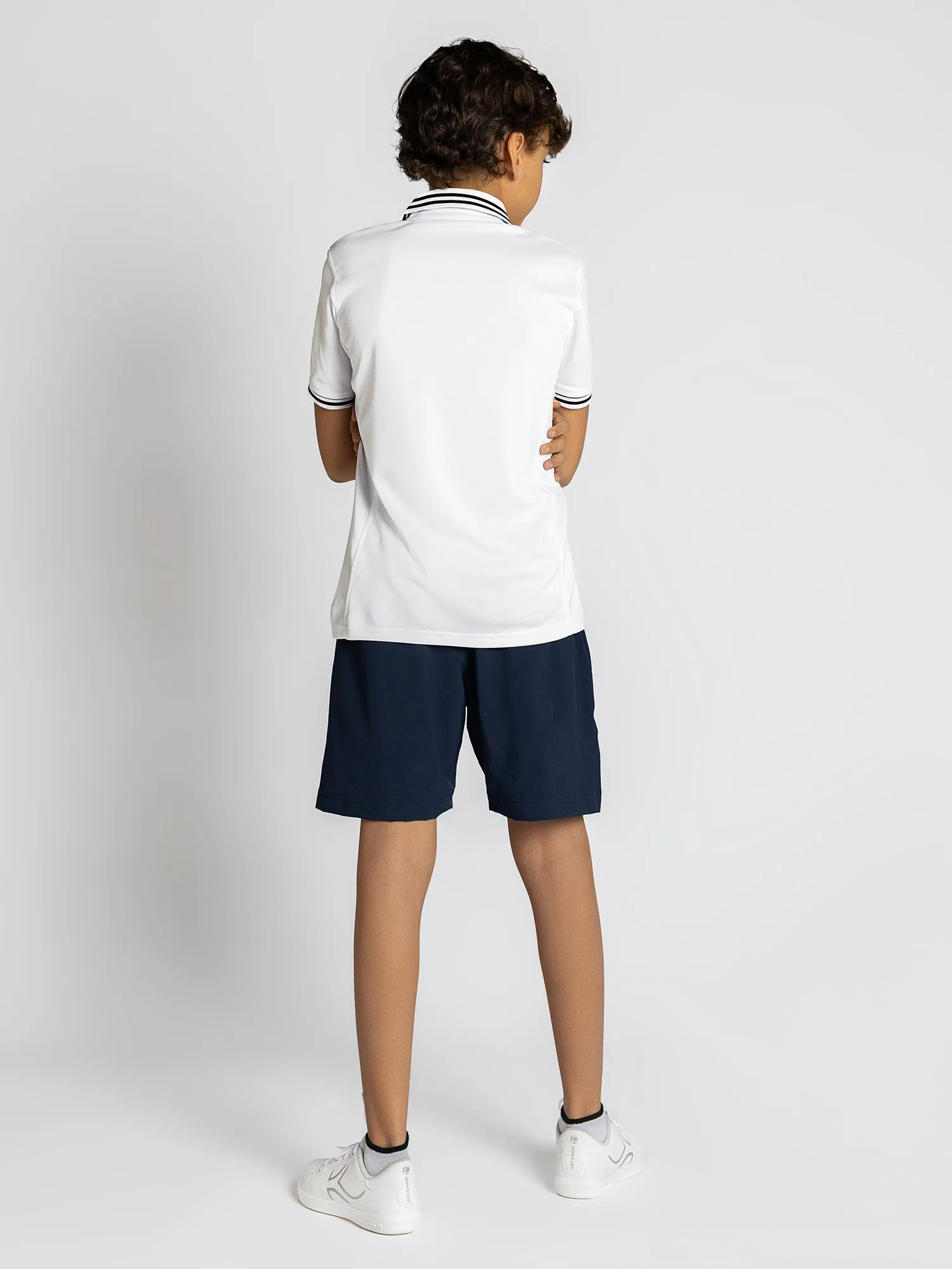 Boys Classic Rib Collar Polo - Whie/Midnight