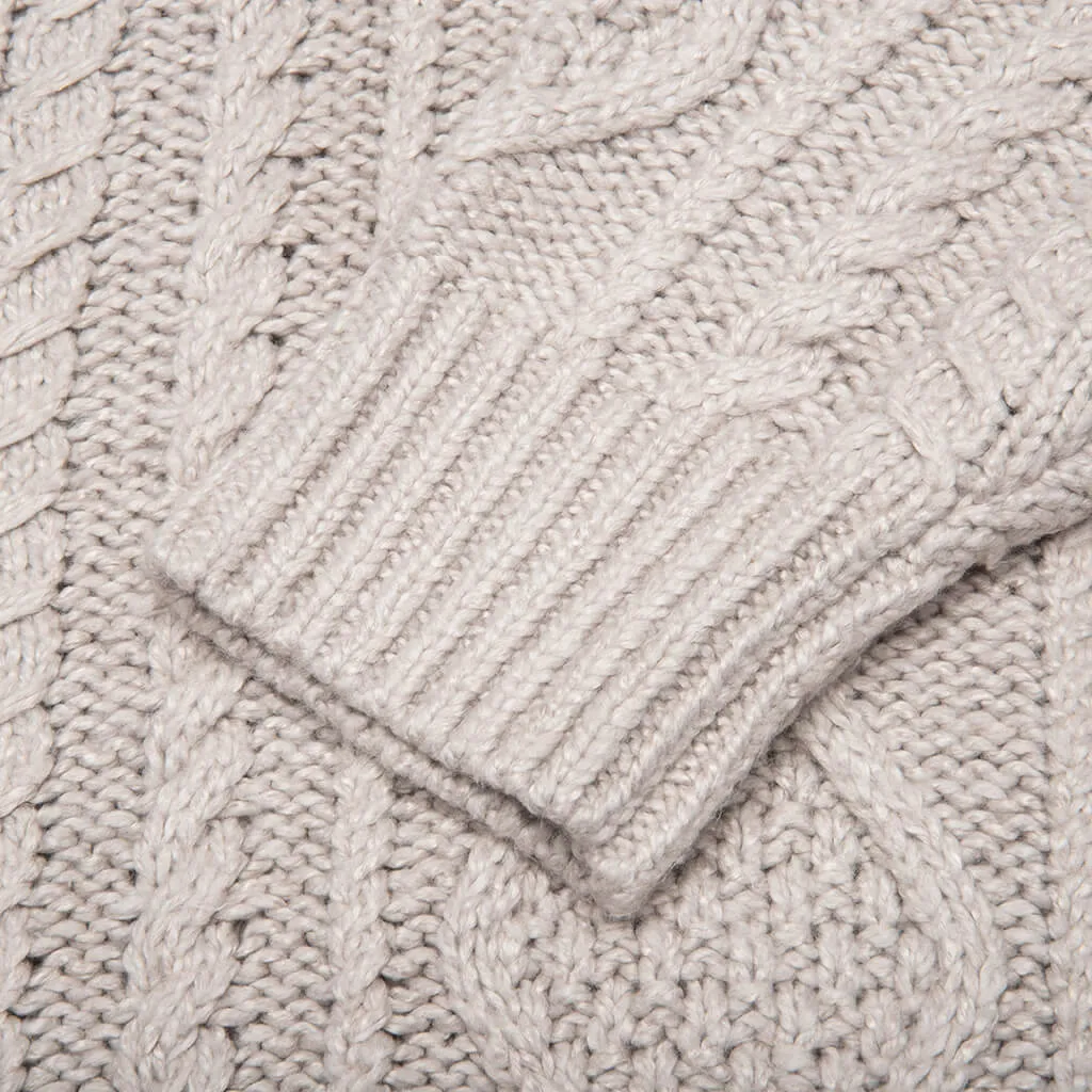 Cable Knit Hoodie - Silver Cloud