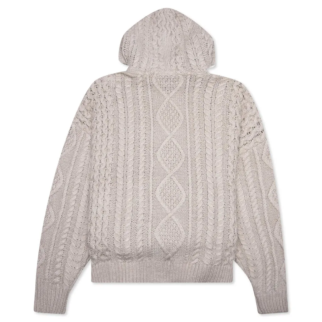 Cable Knit Hoodie - Silver Cloud