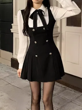 Cute Two-In-One Dress With Bow Toe And Buttons-Applications