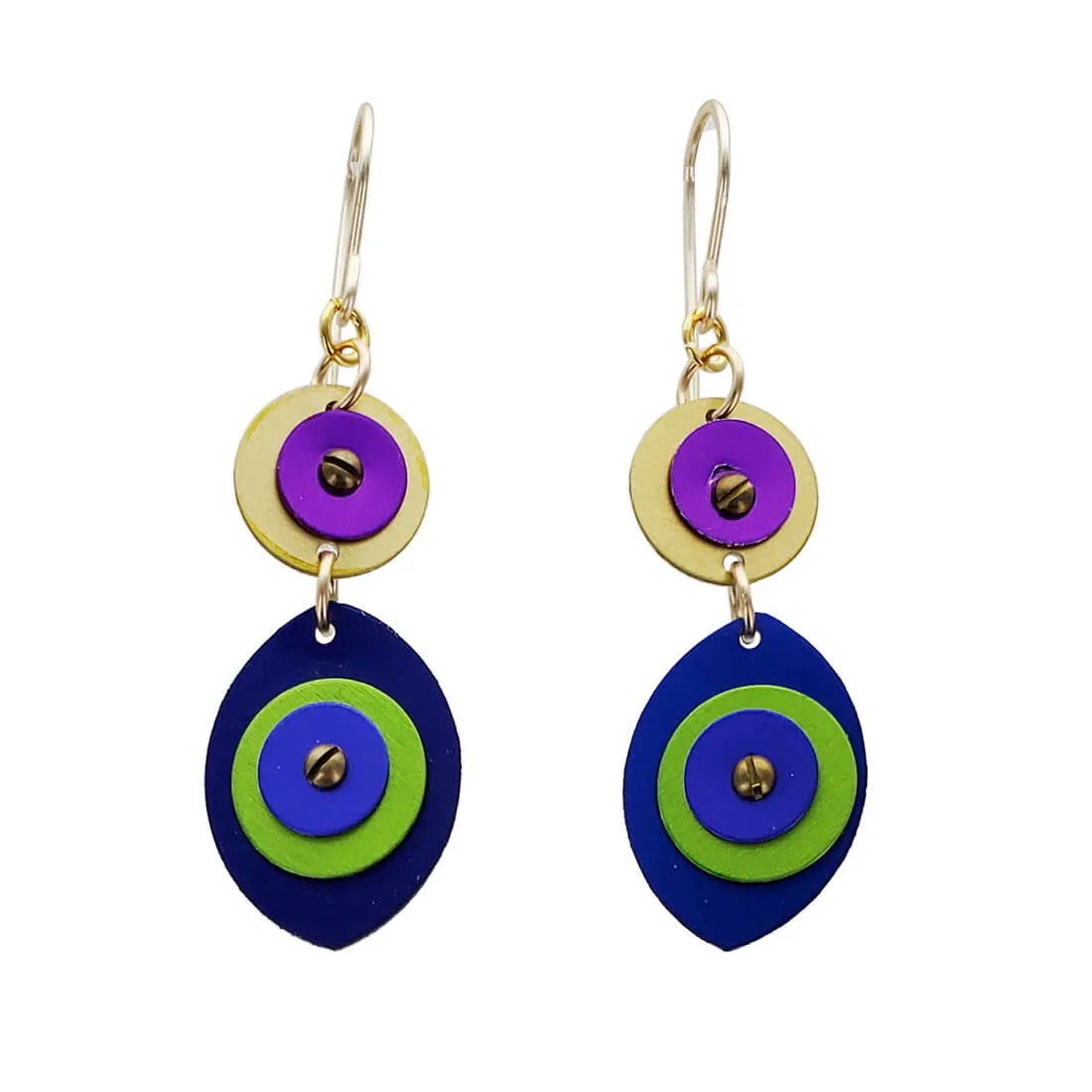 Diana Blue Green Purple Double Drop Earrings