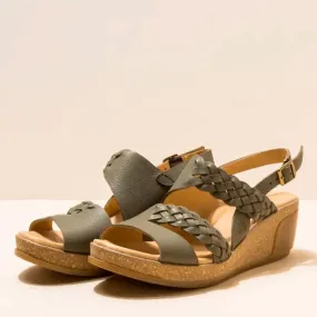 El Naturalista, LEAVES, Wedge Sandal, Natural Grain Leather, Khaki