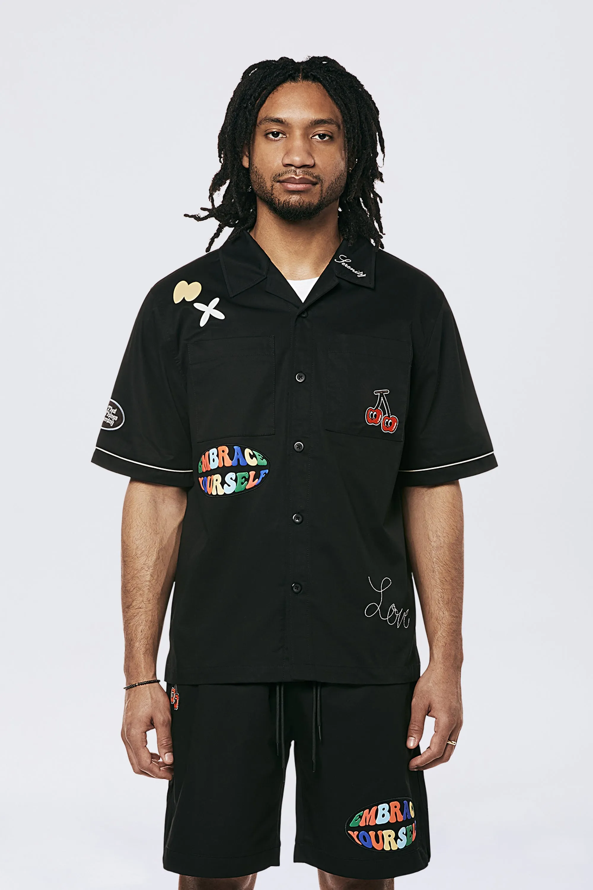 Graphic Heavy Textured Twill Shirt - Black