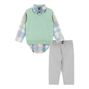 Infant 4-Piece Sweater Vest Set (Size 0-9 Months) | Light Green