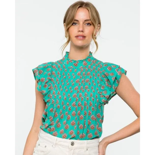 Kaila Flutter Sleeve Print THML Top-SALE