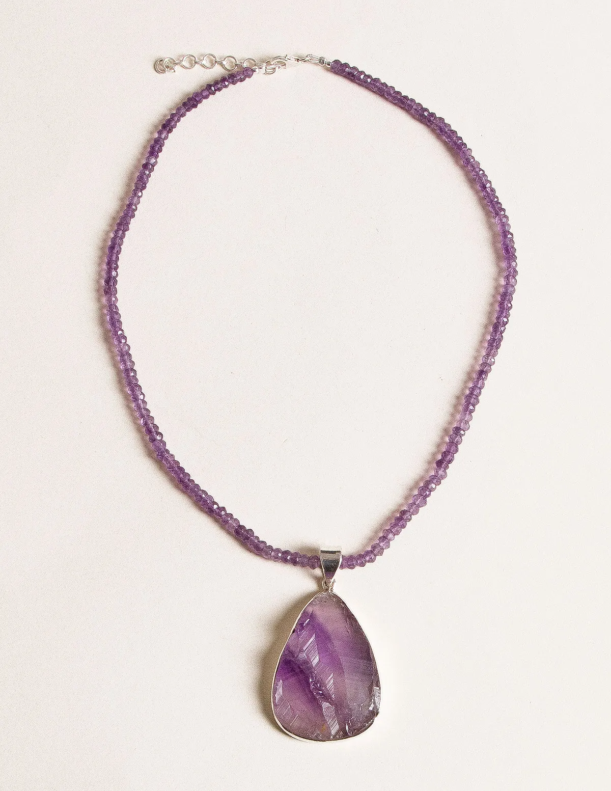 Large Teardrop Natural Amethyst Pendant Beaded Necklace - One of a Kind