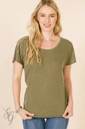 Military Green Dolman Sleeve T Shirt