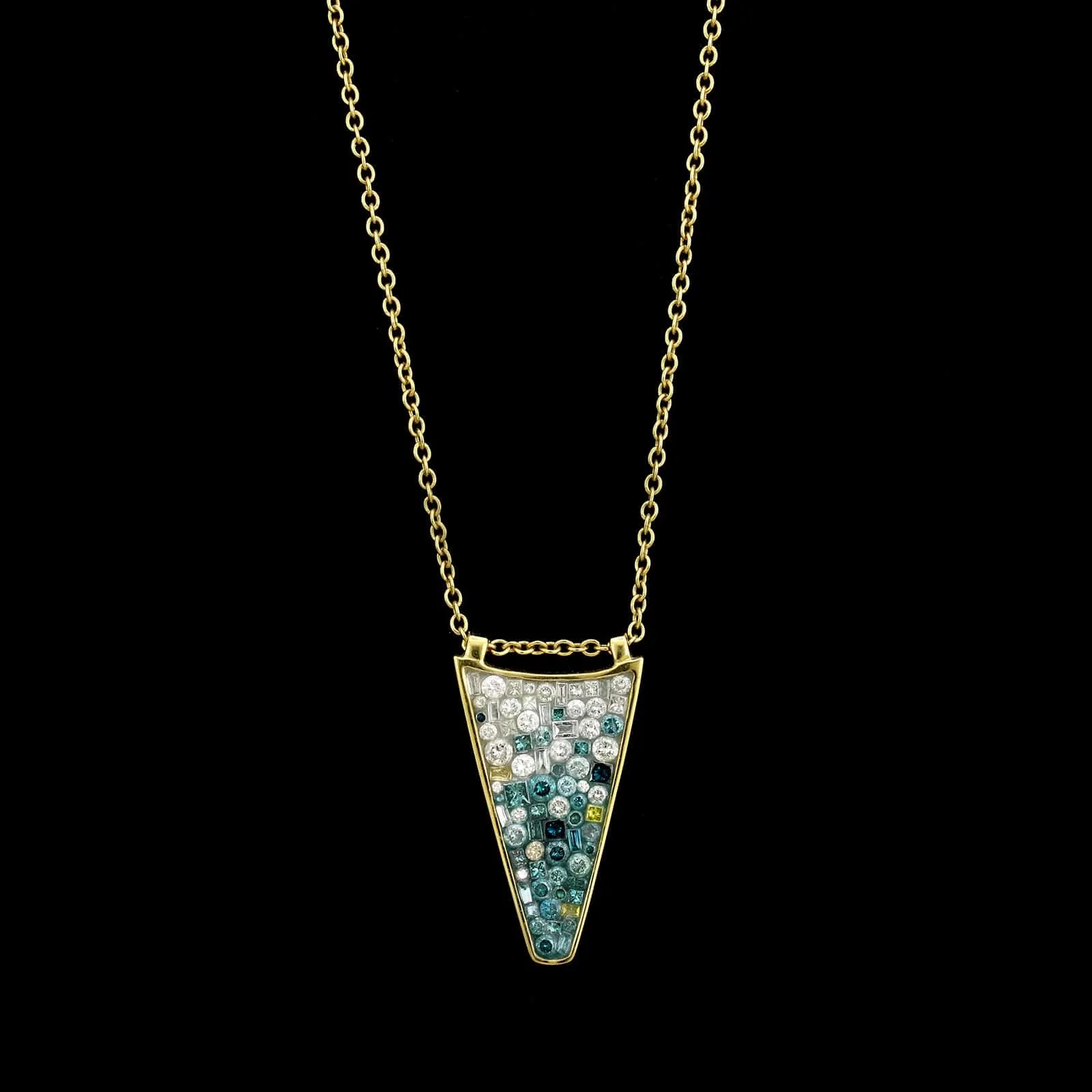 Pleve 18K Yellow Gold Estate Color Treated Diamond and Resin Mosaic Pendant Necklace