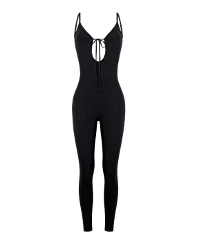 Ribbed Front Tie Bodysuit