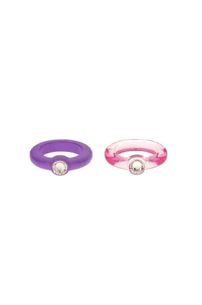 Transparent Pink & Matte Purple Resin Ring Set