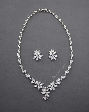 Triple CZ Flowers Necklace Set